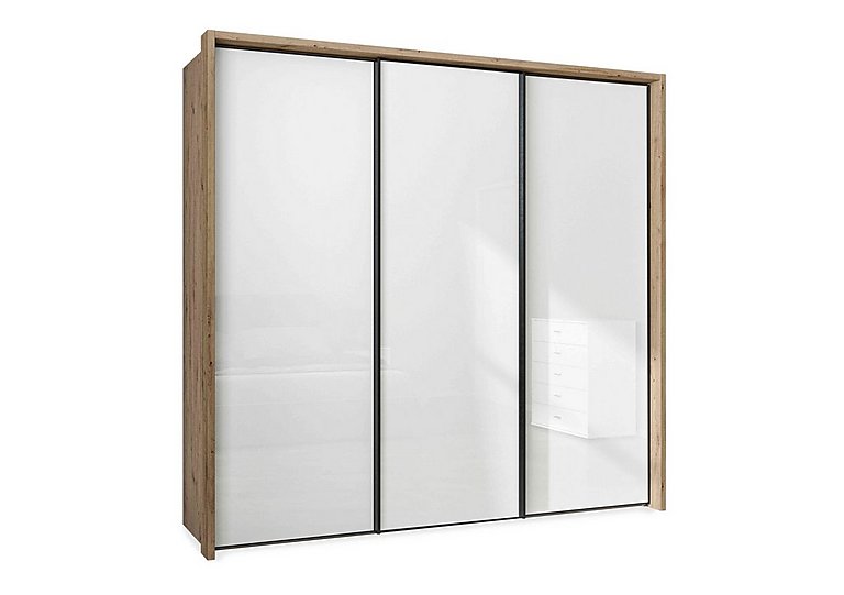 Wiemann - Dallas 235cm 3 Door Sliding Glass Wardrobe - Bianco Oak and White