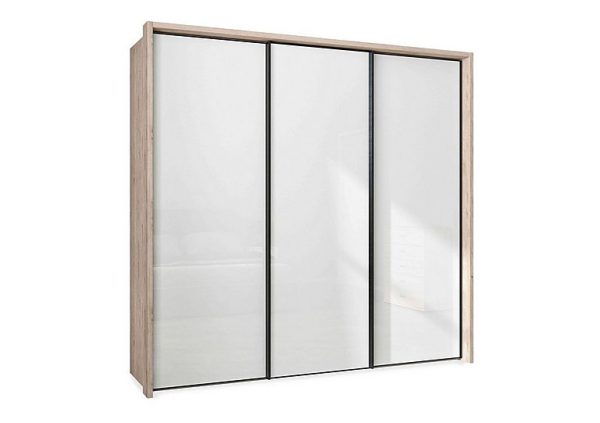 Wiemann  Dallas 235cm 3 Door Sliding Glass Wardrobe  Holm Oak and White | Bed Sava