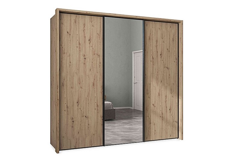 Wiemann - Dallas 235cm 3 Door Sliding Wardrobe with Centre Mirror Door - Bianco Oak