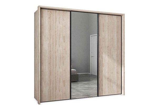Wiemann  Dallas 235cm 3 Door Sliding Wardrobe with Centre Mirror Door  Holm Oak | Bed Sava