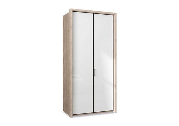 Wiemann  Dallas 107cm 2 Door Hinged Glass Wardrobe  Holm Oak and White | Bed Sava