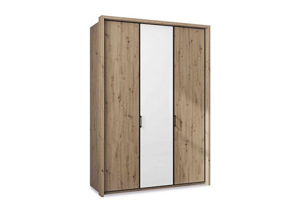 Wiemann  Dallas 157cm 3 Door Hinged Wardrobe with Centre Glass Door  Bianco Oak and White | Bed Sava