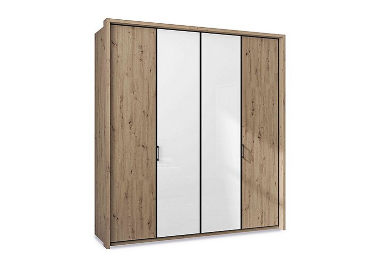 Wiemann - Dallas 207cm 4 Door Hinged Wardrobe with 2 Glass Doors - Bianco Oak and White