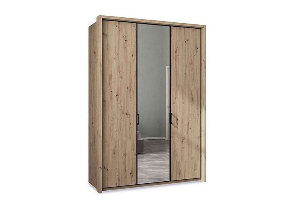 Wiemann  Dallas 157cm 3 Door Hinged Wardrobe with Mirror Door  Bianco Oak | Bed Sava