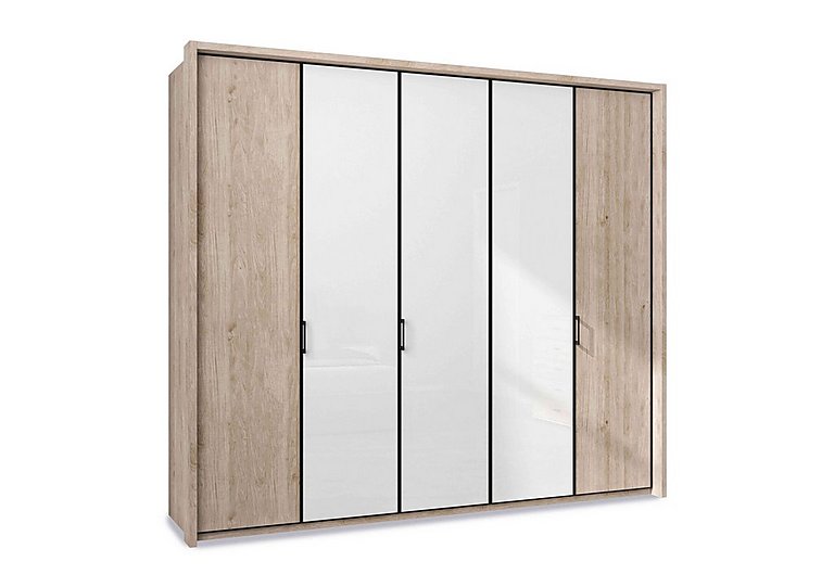 Wiemann - Dallas 257cm 5 Door Hinged Wardrobe with 3 Glass Doors - Holm Oak and White