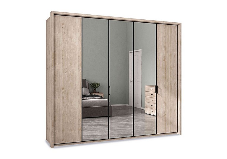 Wiemann - Dallas 257cm 5 Door Hinged Wardrobe with 3 Mirrors Doors - Holm Oak