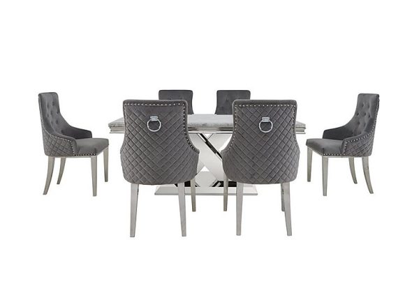 Dolce Large Dining Table and 6 Button Back Chairs  Silver | Bed Sava