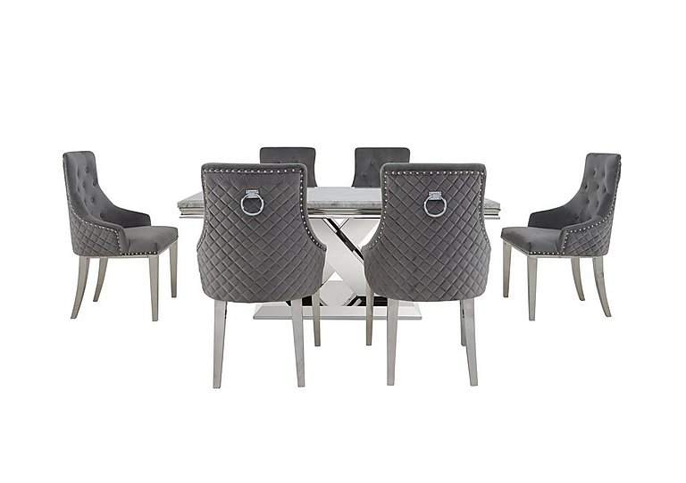 Dolce Large Dining Table and 6 Button Back Chairs - Silver