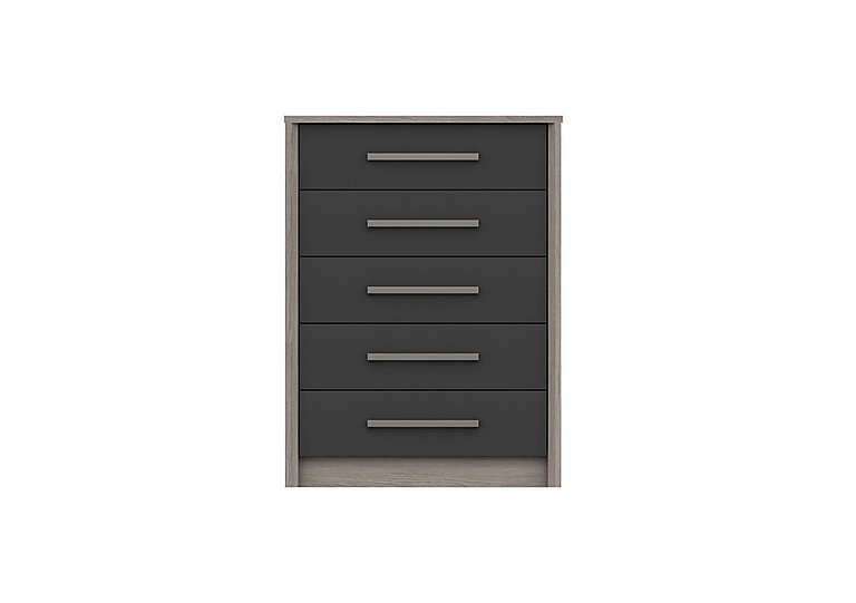 London Bedrooms - Euston 5 Drawer Chest - Grey Oak/Graphite Gloss