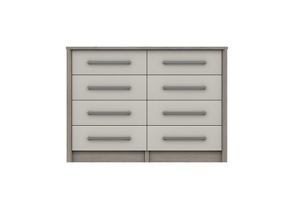 London Bedrooms  Euston 8 Drawer Wide Chest  Grey OakWhite Grey Gloss | Bed Sava