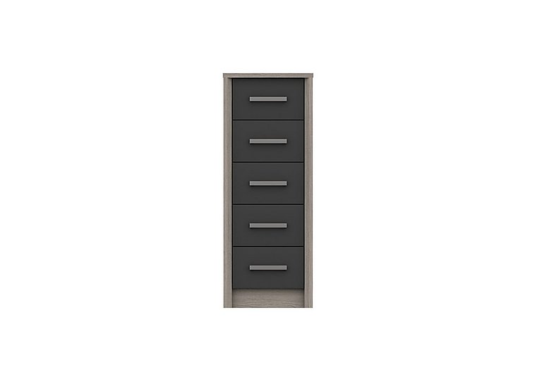 London Bedrooms - Euston 5 Drawer Narrow Chest - Grey Oak/Graphite Gloss