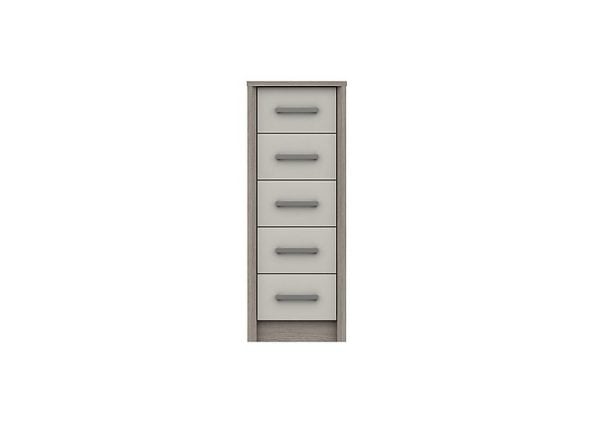 London Bedrooms  Euston 5 Drawer Narrow Chest  Grey OakWhite Grey Gloss | Bed Sava