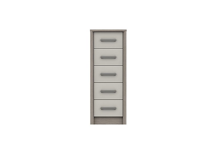 London Bedrooms - Euston 5 Drawer Narrow Chest - Grey Oak/White Grey Gloss