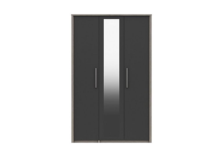 London Bedrooms  Euston 3 Door Tall Wardrobe with Mirrors  Grey OakGraphite Gloss | Bed Sava