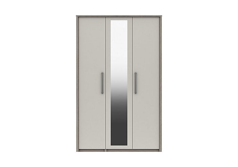 London Bedrooms  Euston 3 Door Tall Wardrobe with Mirrors  Grey OakWhite Grey Gloss | Bed Sava
