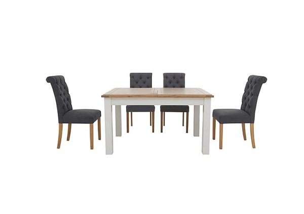 Furnitureland  Hamilton Rectangular Extending Dining Table and 4 Button Back Chairs  Charcoal | Bed Sava