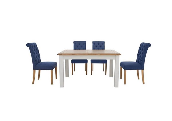 Furnitureland  Hamilton Rectangular Extending Dining Table and 4 Button Back Chairs  Denim | Bed Sava