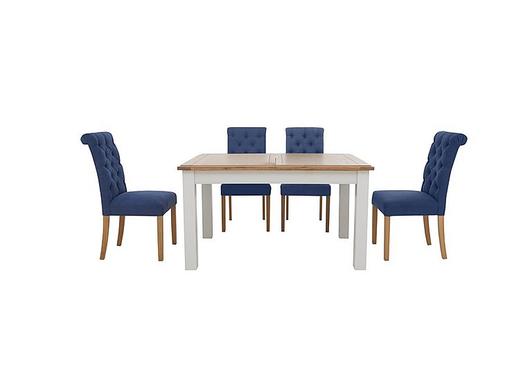 Furnitureland - Hamilton Rectangular Extending Dining Table and 4 Button Back Chairs - Denim