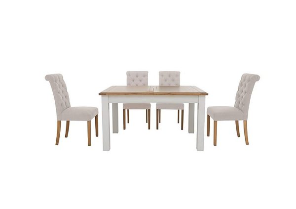 Furnitureland  Hamilton Rectangular Extending Dining Table and 4 Button Back Chairs  Taupe | Bed Sava