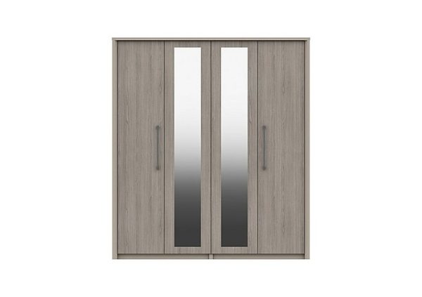London Bedrooms  Paddington 4 Door Wardrobe with Mirrors  Grey Oak | Bed Sava