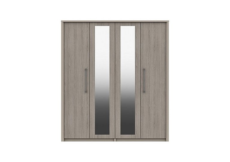 London Bedrooms  Paddington 4 Door Wardrobe with Mirrors  Grey Oak | Bed Sava