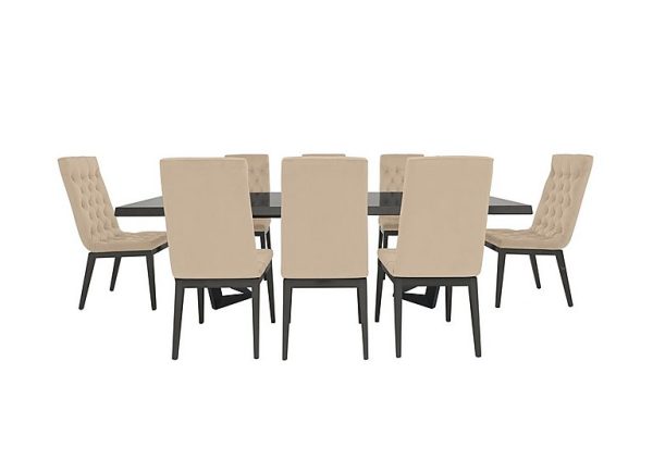 Palazzo 200cm Extending Dining Table in Silver Birch with 8 Capitonne Buttoned Chairs  Aquos Cream | Bed Sava