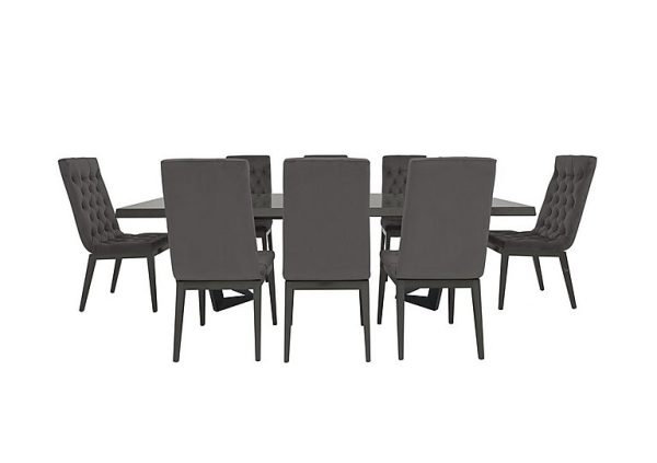 Palazzo 200cm Extending Dining Table in Silver Birch with 8 Capitonne Buttoned Chairs  Aquos Dark Grey | Bed Sava