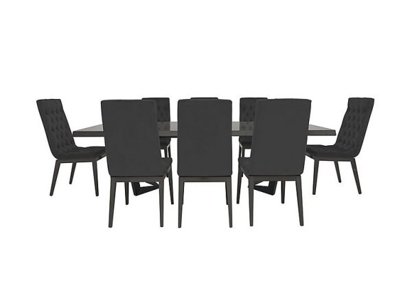 Palazzo 200cm Extending Dining Table in Silver Birch with 8 Capitonne Buttoned Chairs  Scarlet Dark Grey | Bed Sava