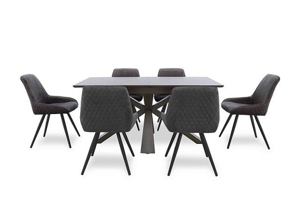 Saigon Extending Table with Wooden Base and 6 Velvet Dining Chairs  Granite | Bed Sava