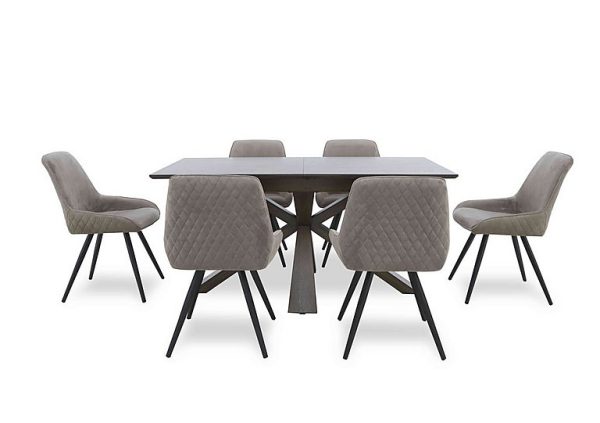 Saigon Extending Table with Wooden Base and 6 Taupe Velvet Dining Chairs  Taupe | Bed Sava