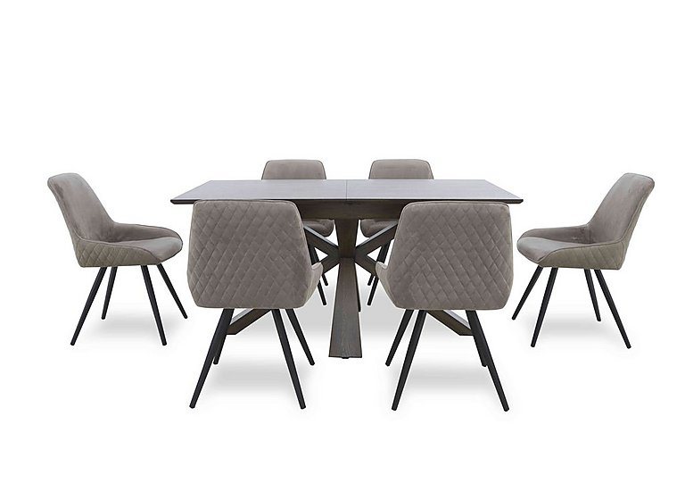 Saigon Extending Table with Wooden Base and 6 Taupe Velvet Dining Chairs - Taupe