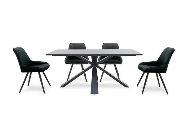 Saigon Fixed Table with Metal Base and 4 Green Velvet Dining Chairs  Forest | Bed Sava