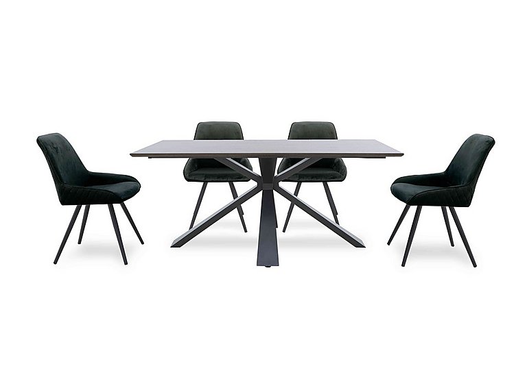 Saigon Fixed Table with Metal Base and 4 Green Velvet Dining Chairs - Forest