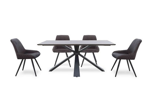 Saigon Fixed Table with Metal Base and 4 Velvet Dining Chairs  Granite | Bed Sava
