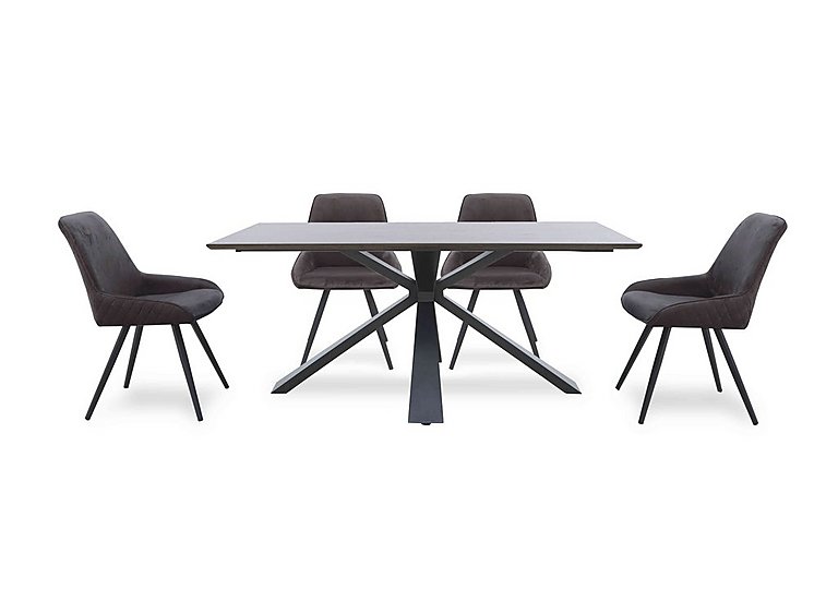 Saigon Fixed Table with Metal Base and 4 Velvet Dining Chairs - Granite
