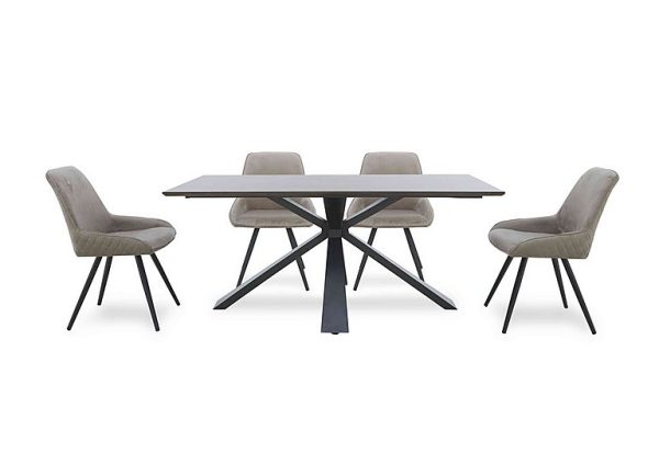 Saigon Fixed Table with Metal Base and 4 Taupe Velvet Dining Chairs  Taupe | Bed Sava