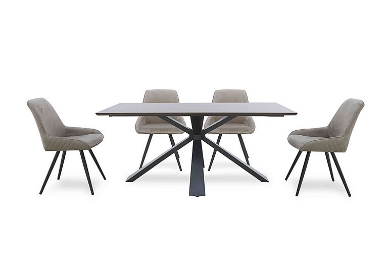 Saigon Fixed Table with Metal Base and 4 Taupe Velvet Dining Chairs - Taupe