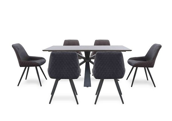 Saigon Fixed Table with Metal Base and 6 Velvet Dining Chairs  Granite | Bed Sava