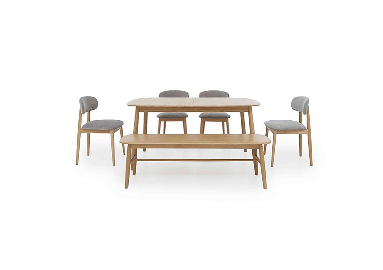 Stockholm Extending Dining Table with 4 Wooden Chairs and a Bench - Light Oak
