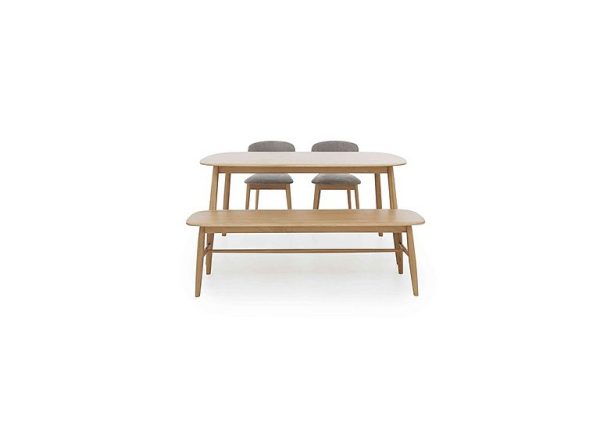 Stockholm Fixed Dining Table with 2 Wooden Chairs and a Bench  Light Oak | Bed Sava