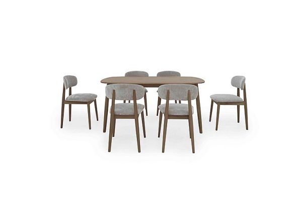 Stockholm Fixed Dining Table with 6 Wooden Chairs  Dark Oak | Bed Sava