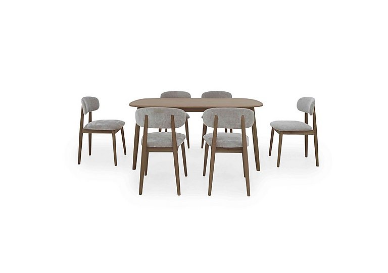 Stockholm Fixed Dining Table with 6 Wooden Chairs - Dark Oak
