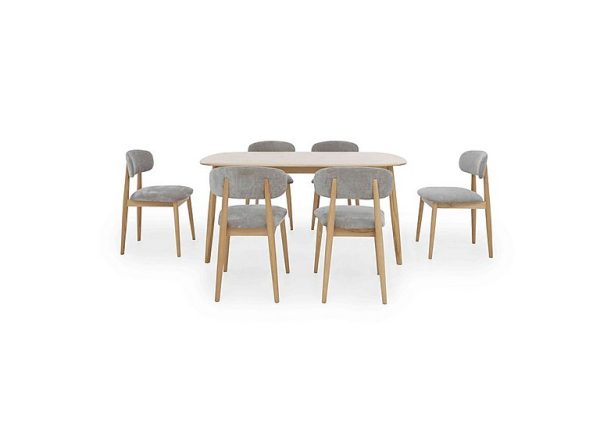 Stockholm Fixed Dining Table with 6 Wooden Chairs  Light Oak | Bed Sava