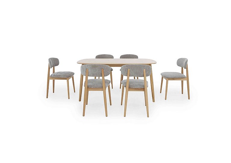 Stockholm Fixed Dining Table with 6 Wooden Chairs - Light Oak