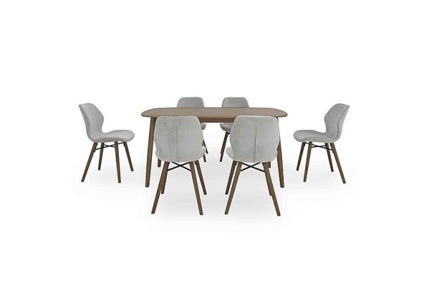 Stockholm Fixed Dining Table with 6 Upholstered Chairs  Dark Oak | Bed Sava