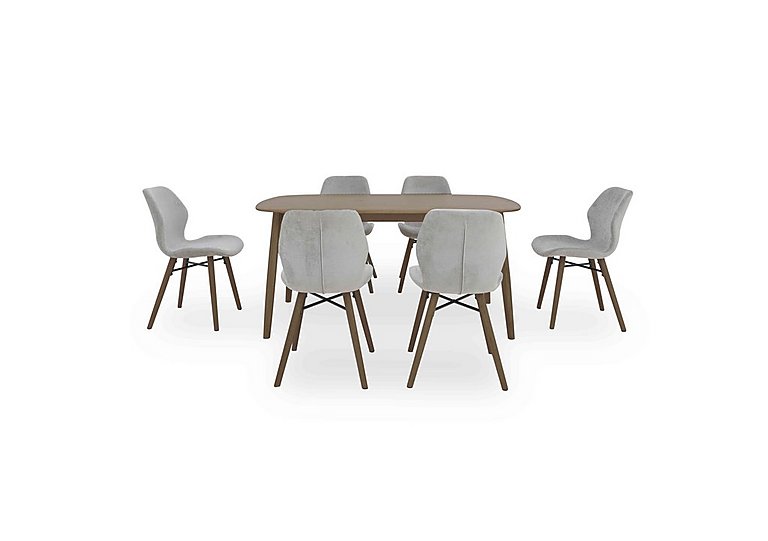 Stockholm Fixed Dining Table with 6 Upholstered Chairs - Dark Oak