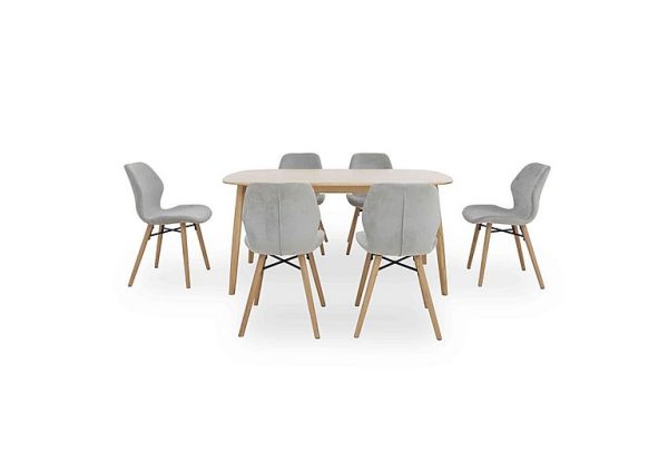 Stockholm Fixed Dining Table with 6 Upholstered Chairs  Light Oak | Bed Sava