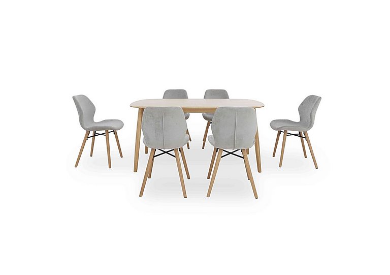 Stockholm Fixed Dining Table with 6 Upholstered Chairs - Light Oak