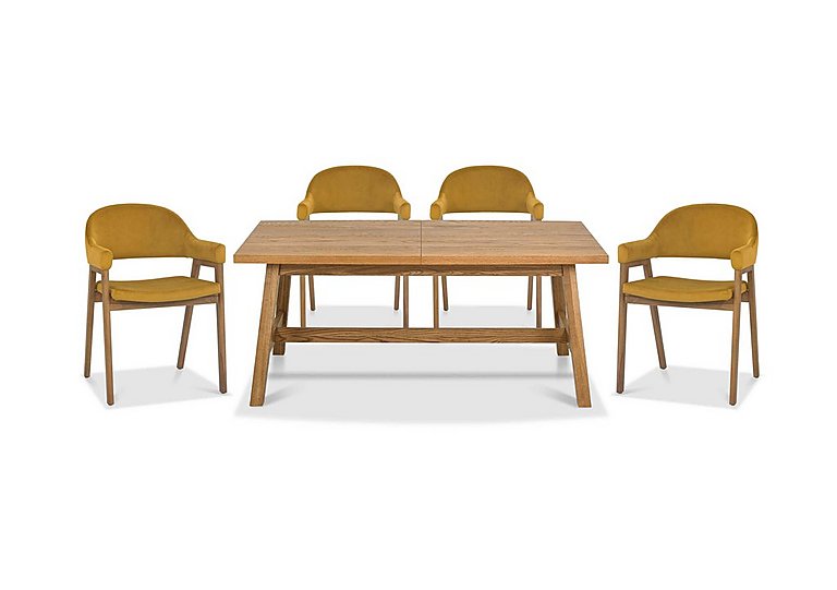 Stratford Small Extending Dining Table with 4 Fabric Dining Arm Chairs - Mustard Velvet