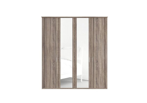 Wiemann  Oxford 4 Door Hinged Wardrobe with Mirrors  Rustic Oak | Bed Sava